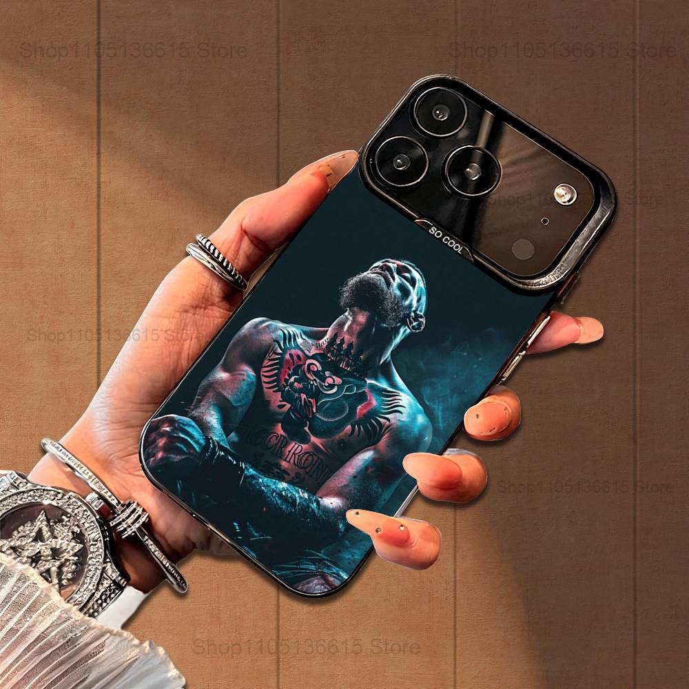 Боксерский чехол C-CONOR M-McGregor для iPhone 16,15,14,17,13,12,11,Mini,Pro,SE,XS,MAX, Черный Матовый Силиконовый Чехол