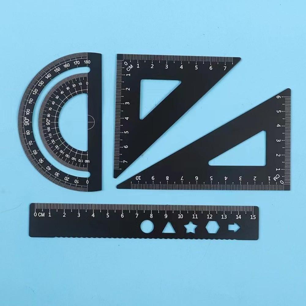 Triangle Ruler Metal Ruler Set Protractor Student Geometry Set Maths Drawing Kit Kids Learning