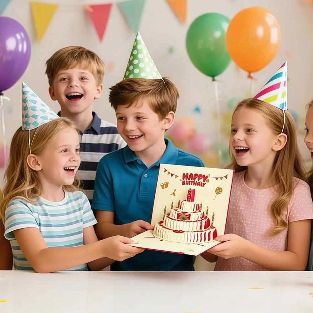 Four-Layer Cake Pop-Up Greeting Card Folding Invitation Card 3D Happy Birthday Card Kids Gift