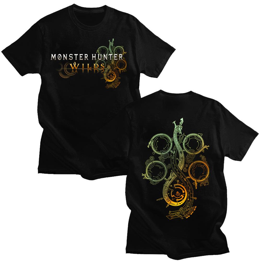 Летняя футболка 2025 года Monster Hunter Wild Symbol Горячая игра Новая мужская хлопковая футболка Футболка с коротким рукавом Модная футболка в стиле Y2K
