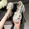 Platform Mary Jane Shoes Women's New Summer Pearl Bow High Heel Small Leather Shoes Single Shoes