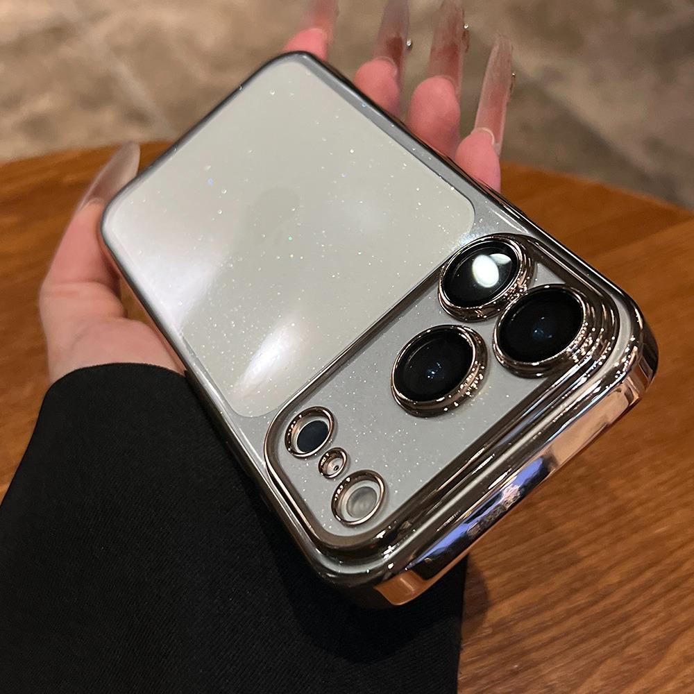 Роскошный Прозрачный Блестящий Чехол с Покрытием для iPhone 17 Air 16 15 14 Plus 13 12 11 Pro Max Ультратонкий Жесткий Чехол с Защитой Линзы