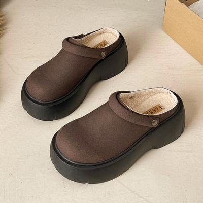 Плоские туфли на платформе, плюшевые женские хлопковые тапочки, модные замшевые мюли, шлепанцы с открытой пяткой, тренд 2024 года, повседневная зимняя обувь Zapatos Mujer