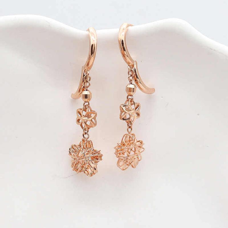 Purple Gold Hollow Brushed Shiny Flower Earrings, High-End Craftsmanship Fashion Color Gold Ear Buckles