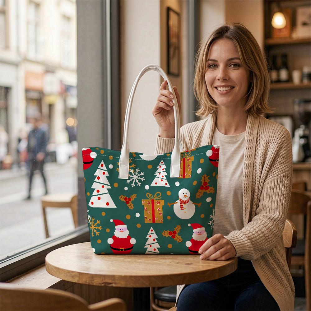 Christmas Theme Tote Bag Festive Portable Shoulder Bag for Daily Use
