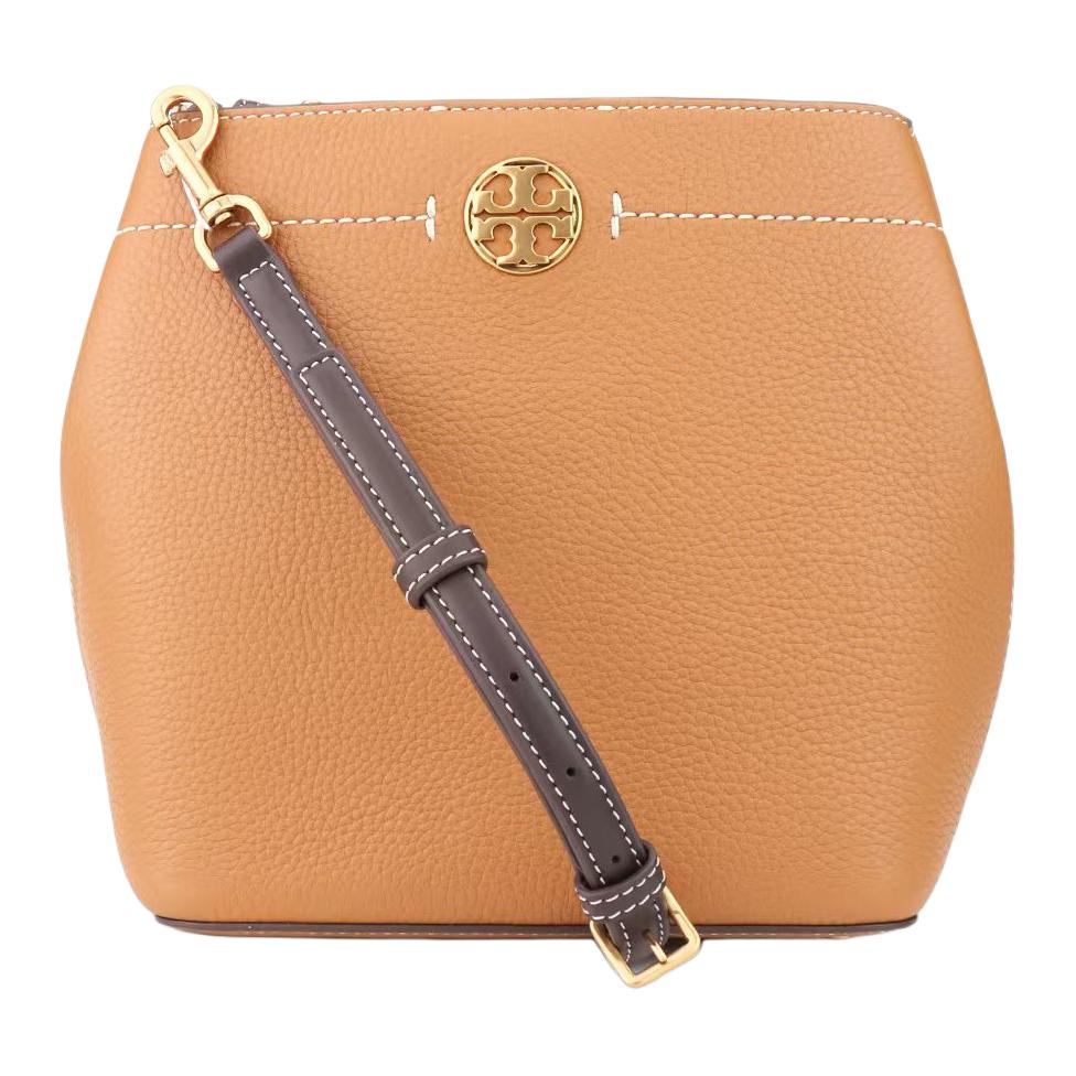 Tory Burch Felix Metal Logo Adjustable Shoulder Strap Leather Crossbody Bag Women bags Brown Tan 144028-202
