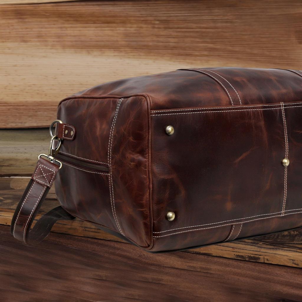 Handmade Top Grain Leather Duffle Bag: 21-inch Travel Weekender