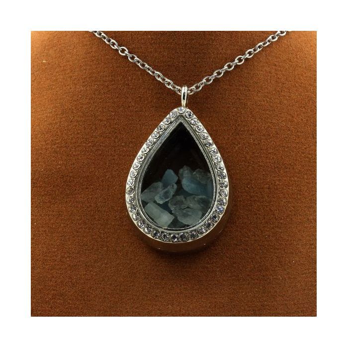 Pierres et Minéraux. Collier Aigue-Marine brut. Modèle goutte.