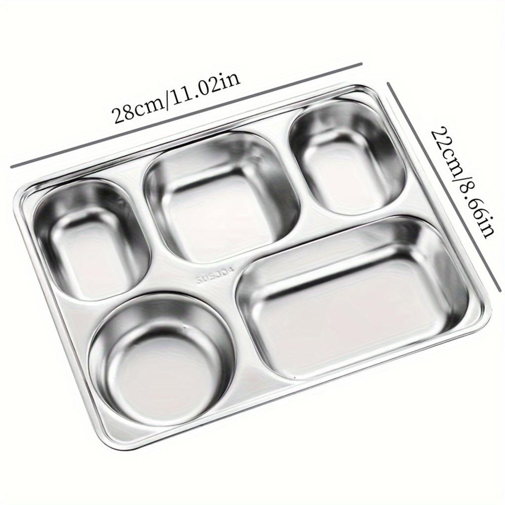 Разделенная тарелка из нержавеющей стали - поднос для школьных обедов с 5 отделениями, глубокая квадратная сервировка для блюд, можно мыть в посудомоечной машине