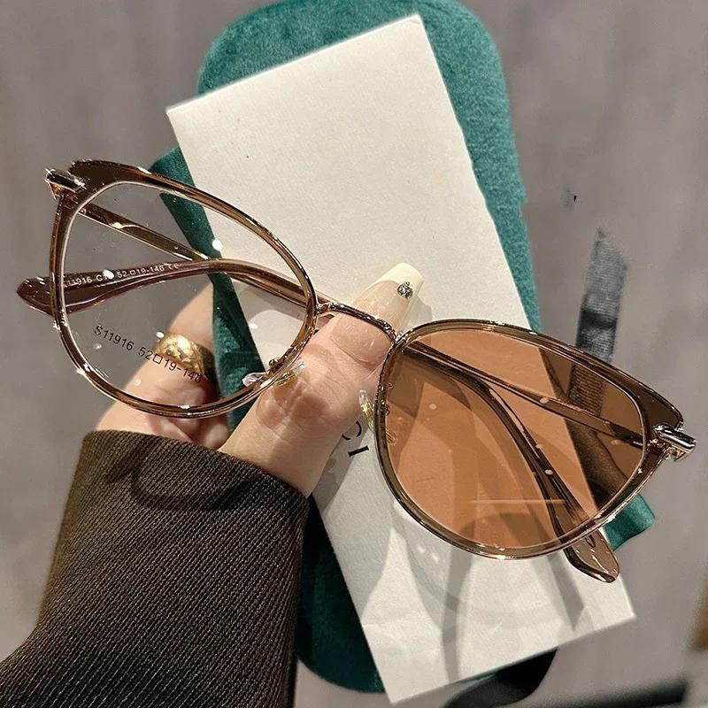 Унисекс женские солнцезащитные очки кошачий глаз с диоптриями, новые трендовые очки для ближнего зрения с изменением цвета, готовые форохромные очки