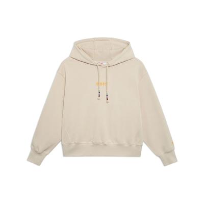 Li Ning однотонный вышитый логотип свободный пуловер с капюшоном женские толстовки светло-молочно-коричневый AWDT264-5