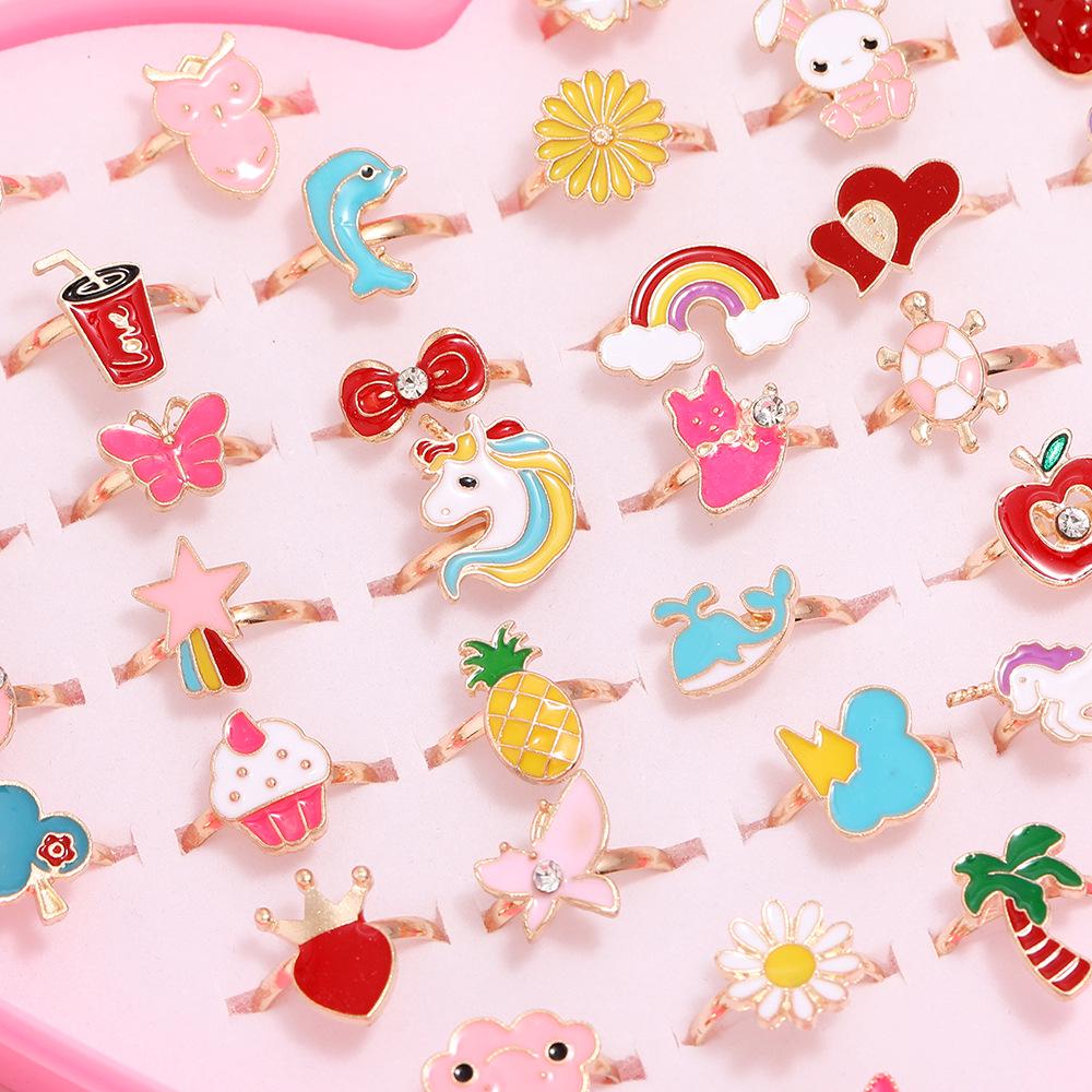 36 колец из сплава в смешанном стиле с изображением принцессы из мультфильма для детей - милый и красочный комплект украшений