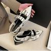 Fashion Mary Janes Vintage Black Sandals Woman Buckle Non-Slip Casual Medium Heels Office Ladies Solid Elegant Heels Korean 2024 Summer