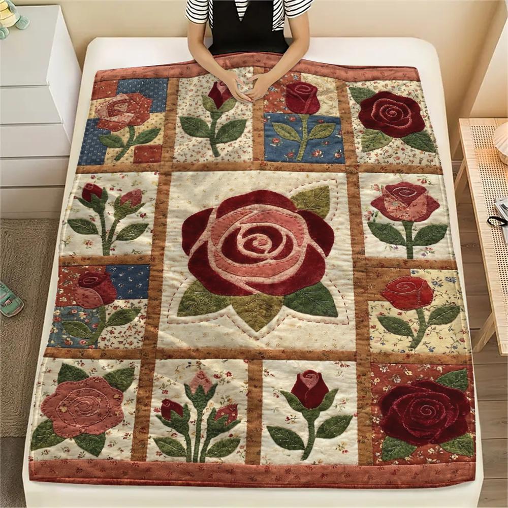 Rose Flower Print Flannel Blanket, High quality Comfortable for All Seasons, Home Decor, Warmth and Comfort, Perfect for Christmas Gifts101