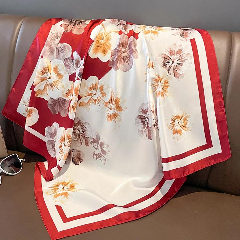 Silk Satin Neck Scarf For Women Fashion Bandana Head Small Hijab Scarves 70cm Square Kerchief Luxury Print Hair Scarf For Ladies