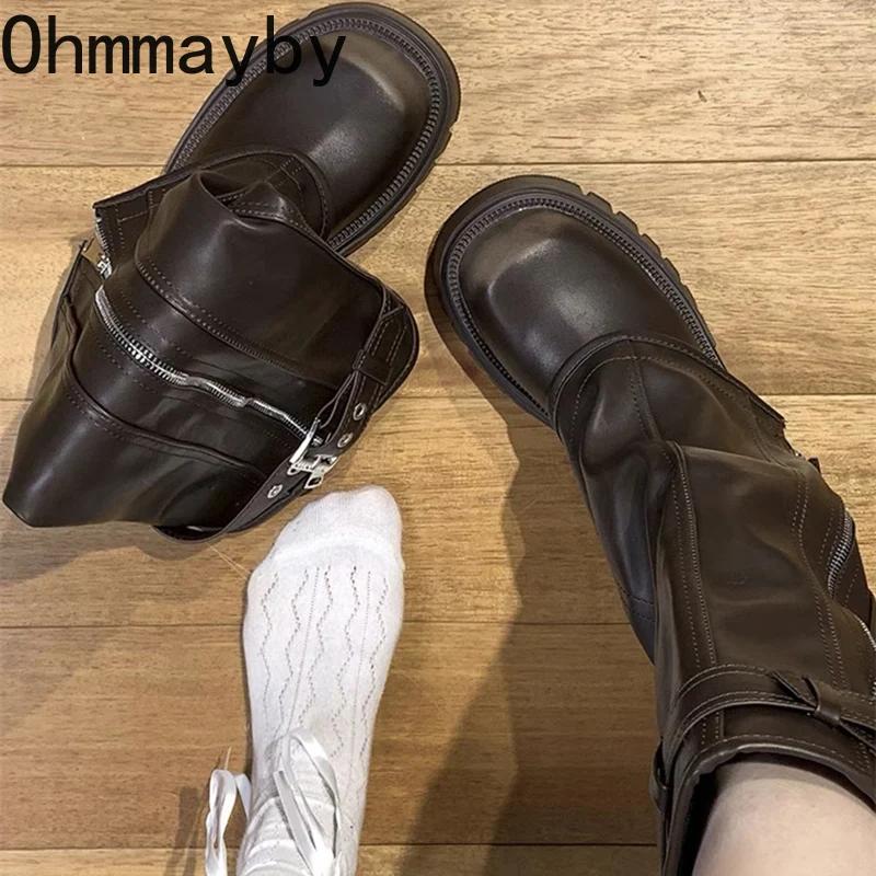 Fashion Platform Heel Knee High Boots Women Fashion Ladies Belt Buckle Knight Long Boots Autumn Winter Women's Thick Heel Shoes
