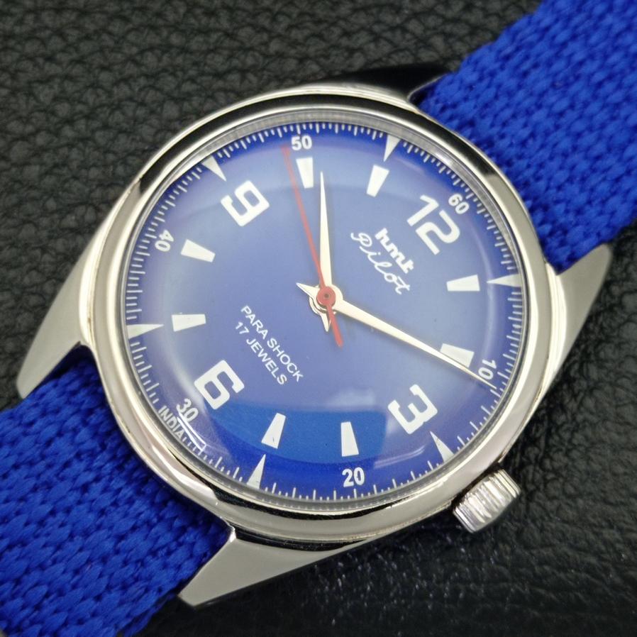 HMT PILOT AUTHENTIC INDIAN MENS MANUAL WINDING BLUE DIAL WATCH A600049-5 N101-a600049
