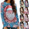 Women's Fashion Round Neck Pullover Plunging Sleeve Tee Christmas Printed Top