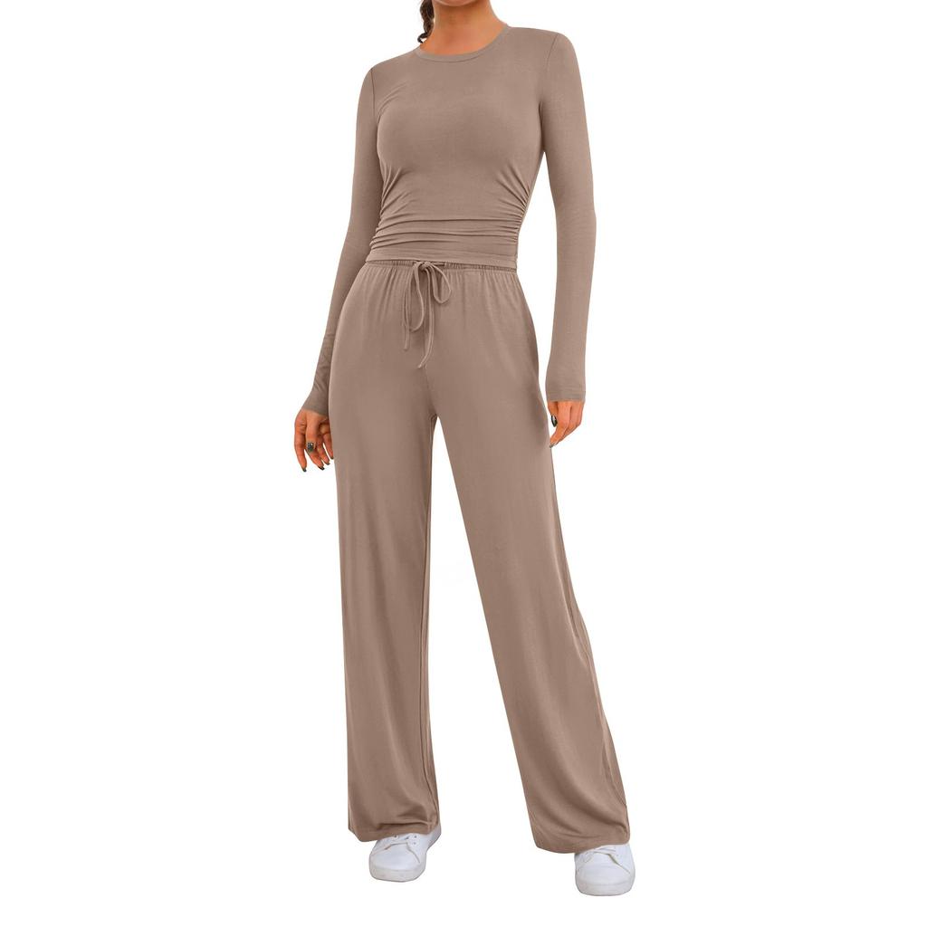 Женские осенние комплекты из двух частей: топы с длинными рукавами, футболки, широкие брюки, комплекты