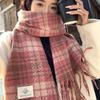 New Autumn and Winter Scarf Women's High-end Atmosphere Pink Plaid Couple Shawl