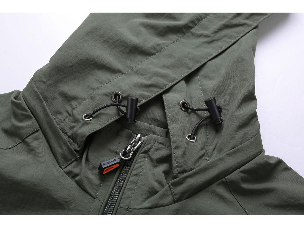 Мужская ветровка средней длины - Весна/Осень, Легкая, Повседневная для улицы, С несколькими карманами, Большого размера