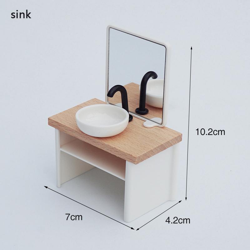 1/12 Dollhouse Simulation Washbasin Tub Toilet Model Dollhouse Bathroom Decor Dolls House Miniature Furniture Accessories