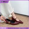 Grape Mother Autumn and Summer New Retro Single Shoes Women's Versatile Shallow Mouth Mary Jane Pointed Women's Shoes Inner Height-increasing Shoes C