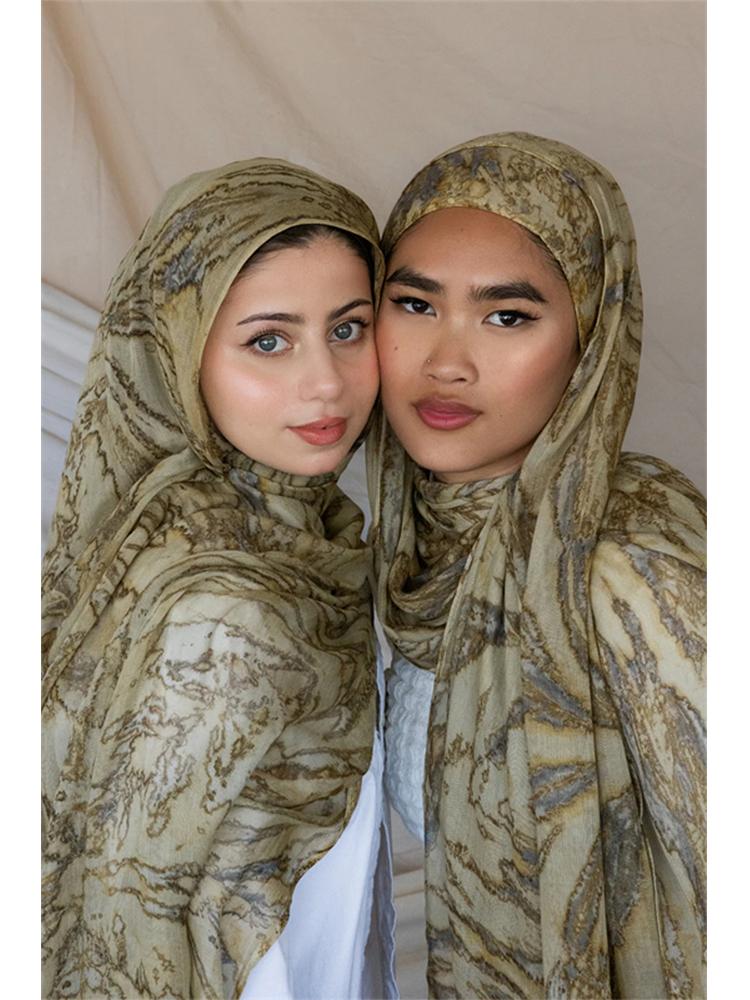 New Print Voile Scarf Vintage Muslim Hijab for Women Lightweight Sunscreen Head Wrap Beach Shawl Boho Travel Accessory