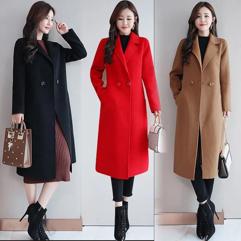 Women's Korean-Style Woolen Outer Wear Coat Autumn Spring Mid-Length Plus-Size Loose Woolen Coat