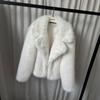 Women's Lapel Collar Long Sleeve Faux Fur Coat Loose Fit Casual Winter Short Jacket