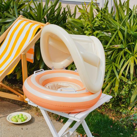 yangyizhi Baby Swim Ring with Canopy, Inflatable Striped Pool Float for Toddler Boys Girls, UV Sun Protection Swimming Safety Seat, Handle