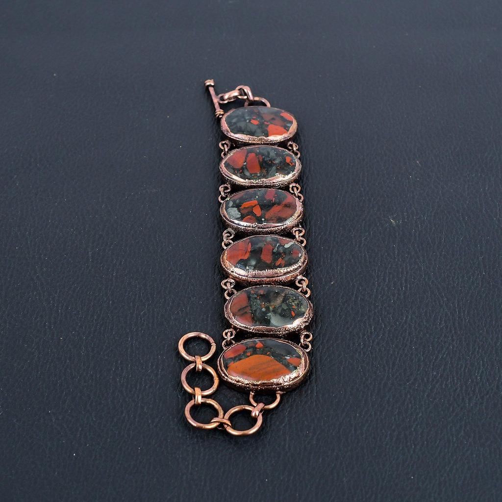 Bloodstone Bracelet Copper Electroformed Gemstone Jewelry, Handmade Bracelet For Thanksgiving