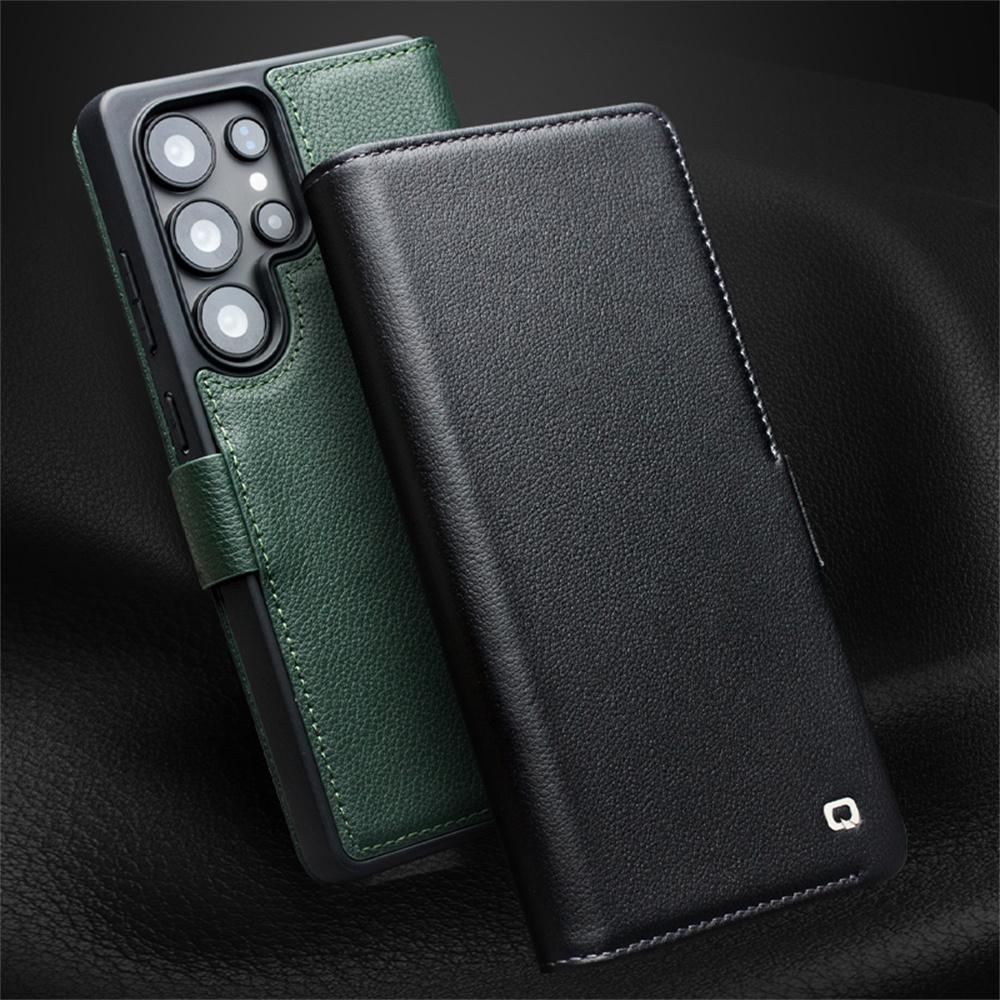 QIALINO For Samsung Galaxy S25 Ultra Wallet Case Genuine Cow Leather Flip Stand Phone Cover