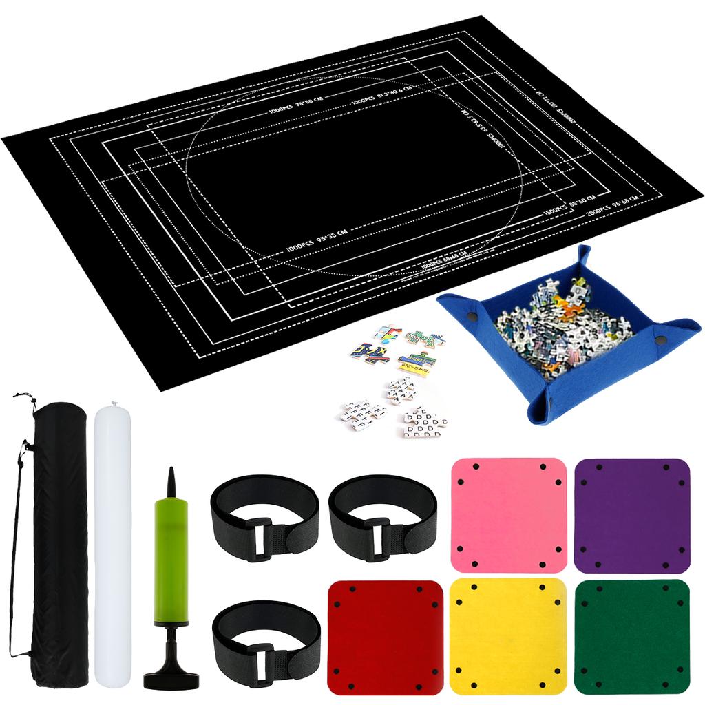 Jigsaw Puzzle Mat Roll Up, No Creases Saver Pad Up To 2000 Pieces, Large Puzzle Matte Rollup with 6 Sorting Trays 1 Storage Bag