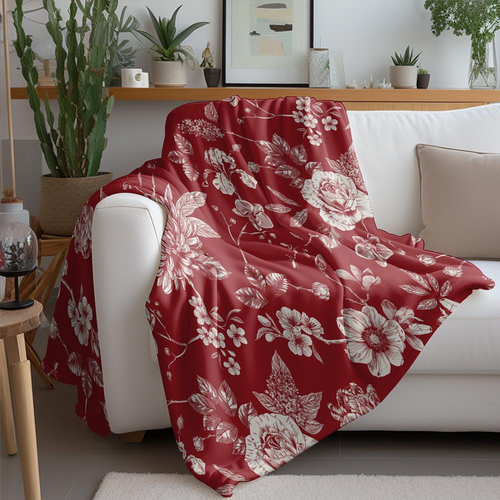 Floral Print Fleece Blanket Romantic Vintage Rose Flower Sofa Bed Throw Blanket for Women Gift