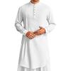 Men's Cotton Linen Kaftan Long Sleeve O-Neck Robe Solid Color Button-up Collar Thobe Breathable