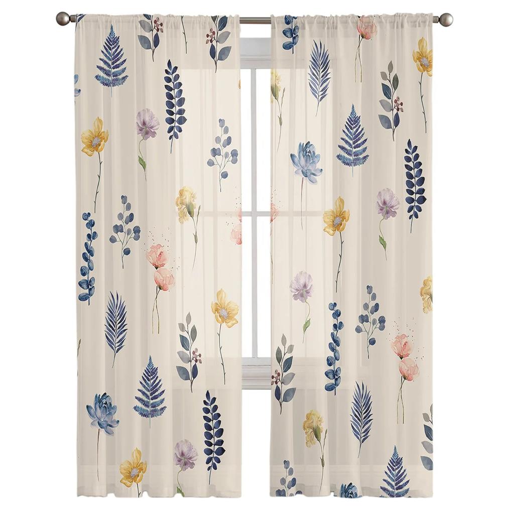 Прозрачные шторы с цветочными листьями для гостиной, спальни, детской комнаты, тюлевые занавески для окон