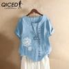 Летняя ретро повседневная свободная футболка больших размеров из хлопка и льна с короткими рукавами из хлопка и льна Женская женская одежда больших размеров