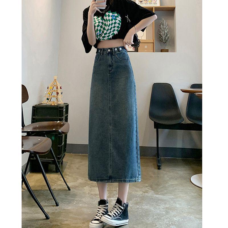 Женская черная джинсовая миди-юбка А-силуэта в стиле ретро - Приталенная модель с высокой посадкой для весны и осени 2025