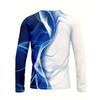 3D Digital Printed and Blended Pattern Men's Round Neck Long Sleeved T-shirt for Casual Spring and Autumn Outdoor Wear, Comfortable To Wear