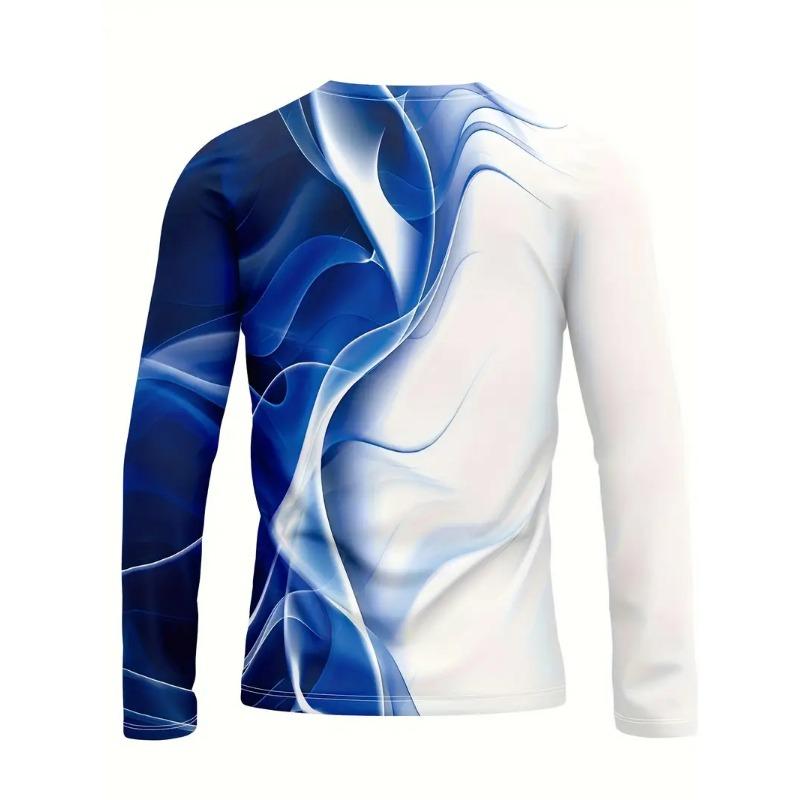 3D Digital Printed and Blended Pattern Men's Round Neck Long Sleeved T-shirt for Casual Spring and Autumn Outdoor Wear, Comfortable To Wear