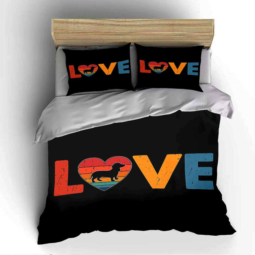 Love Dog Heart Rainbow Design Bedding Duvet Cover Set Duvet Cover Pillowcases (1*Duvet Cover 2*Pillowcases, without duvet insert)