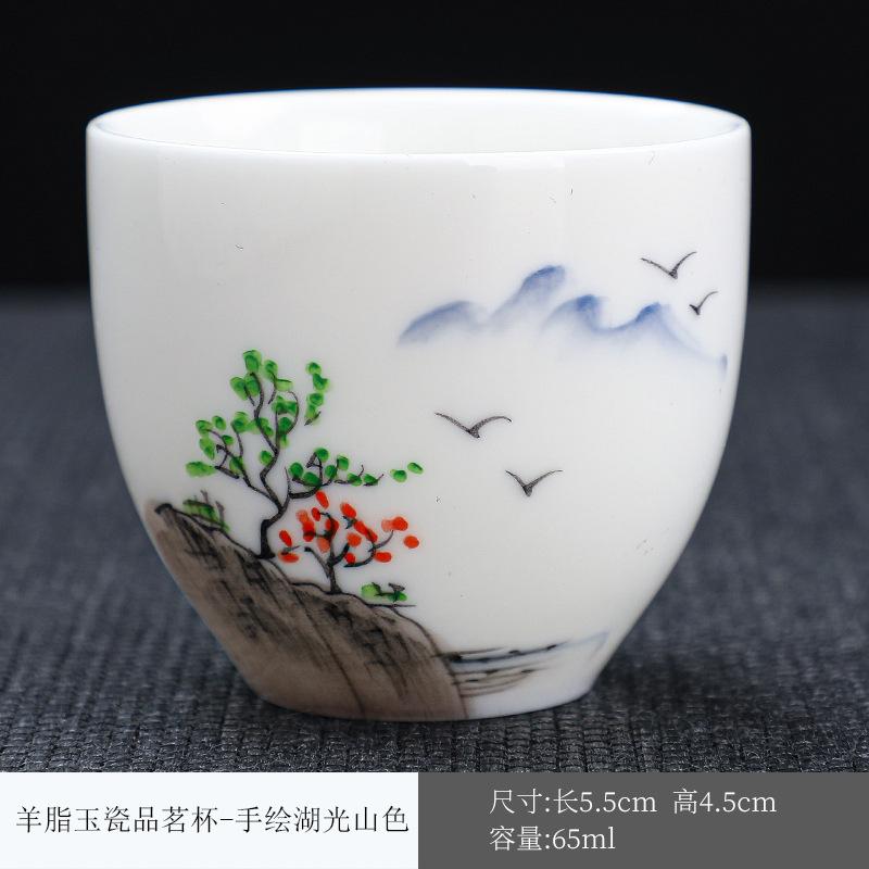 Ceramic teacup suet jade tea cup hand-painted master cup kung fu teacup small teacup white porcelain single cup tea cup