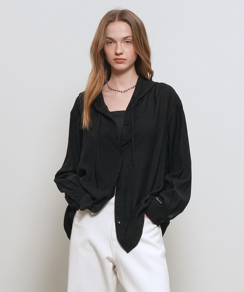 GENERALIDEA Summer Loose Fit Wrinkle Hooded Shirt [Black] / Gf1Lsh512