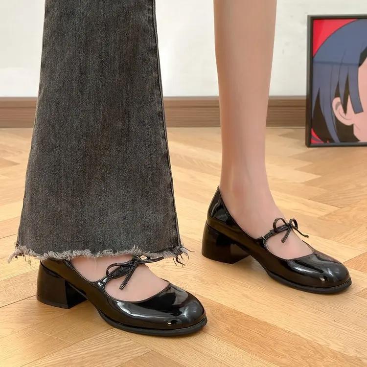 Высококачественные женские удобные туфли Мэри Джейн на высоком каблуке, модные лоферы с неглубоким носком, модные без шнуровки на толстом каблуке Talon Femme