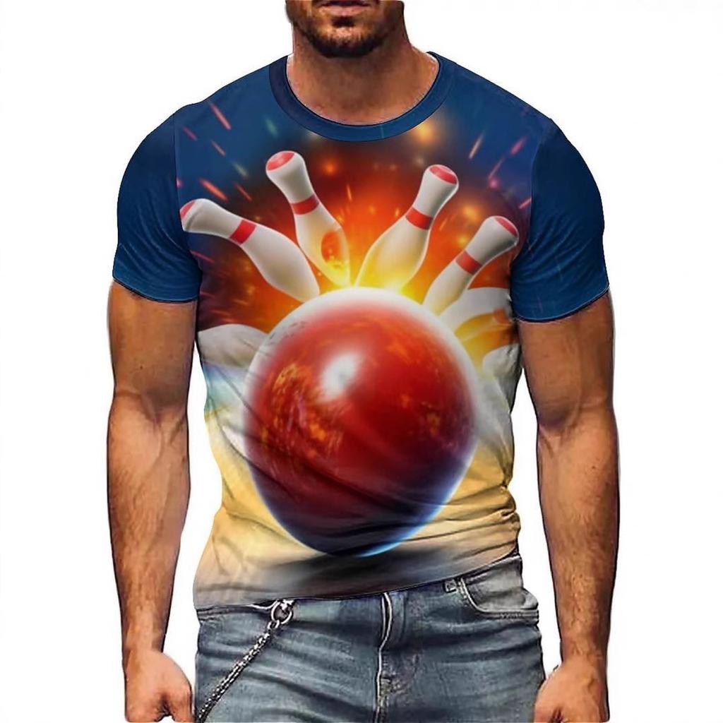 Летний топ с круглым вырезом и 3D-принтом с боулингом, модная повседневная мужская футболка с коротким рукавом