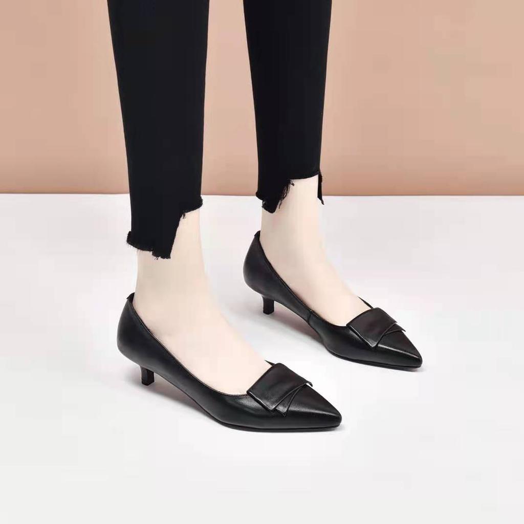 Туфли из натуральной кожи женские туфли-лодочки с острым носком на высоком каблуке модные черные рабочие туфли женские туфли для вечеринок большие размеры 33-40