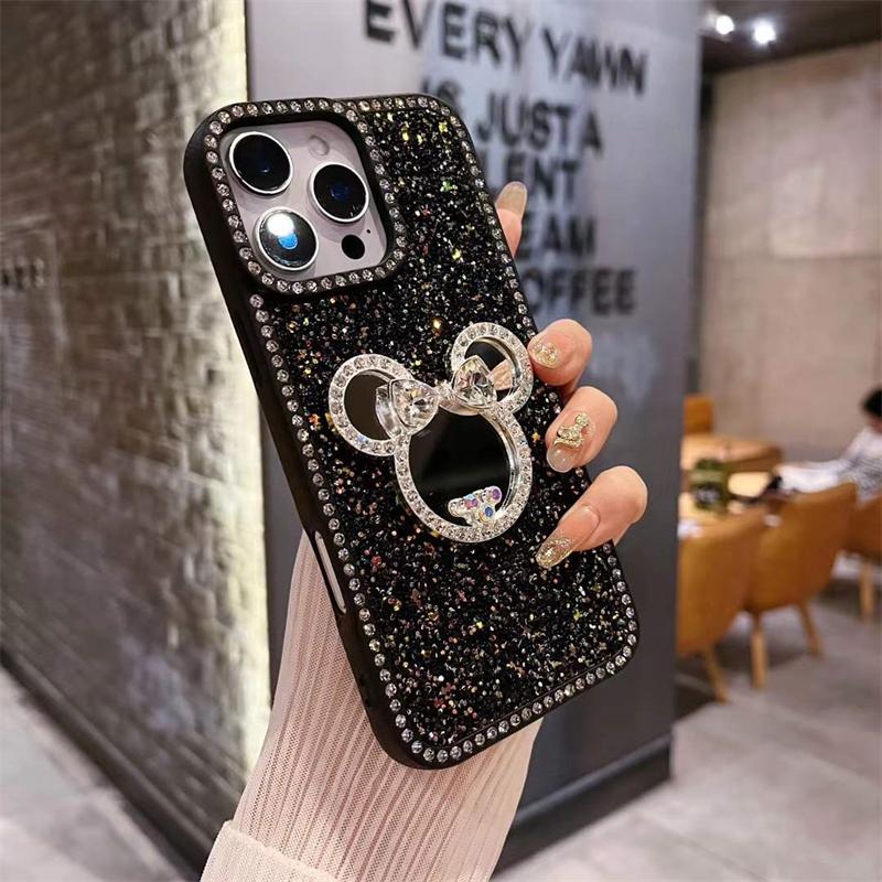 Роскошный зеркальный кожаный чехол с бриллиантовым блеском для iPhone 16 15 14 13 12 11 Pro Max, противоударный чехол