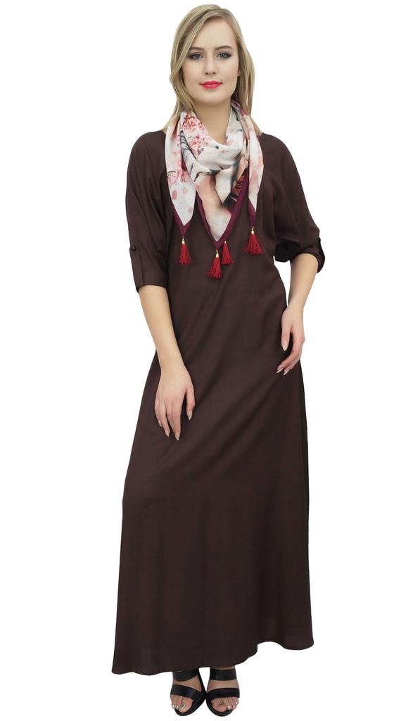 Bimba Women's Boho Black Maxi Dress With Tassel Scarf Designer Summer