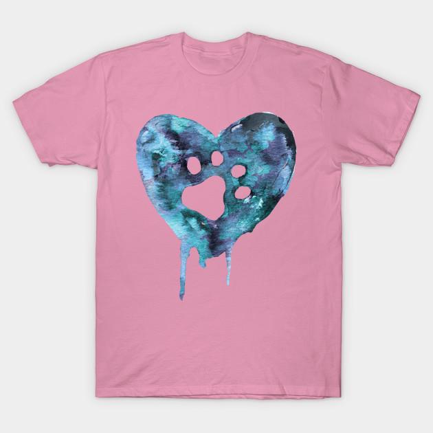 T Shirt Women Watercolor Heart Blue Harajuku Print Kawaii Tshirt Summer Short Sleeve Female T-Shirt Top Tee